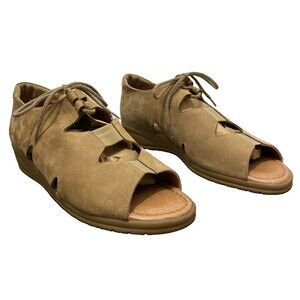Beautifeel Sandals Women's EU 42 US 11 11.5 Ecru Suede Beige Tan Lace Up Wedge